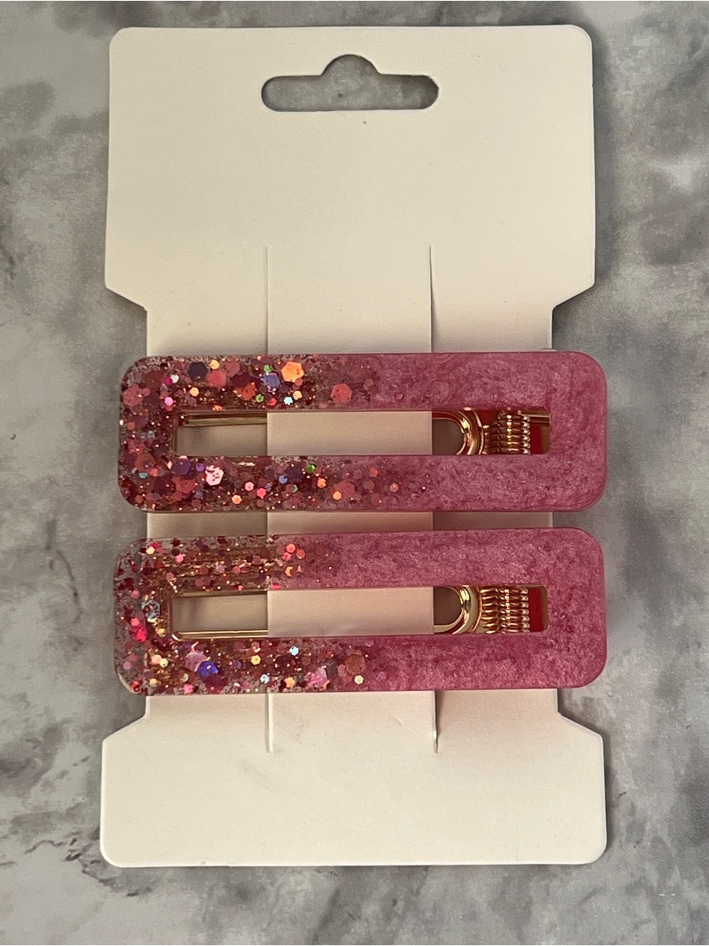 Pink Glitter Rectangle Hair Clips - Set of 2